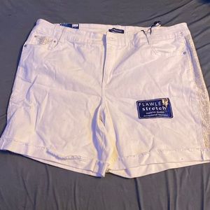 White patterned jean shorts